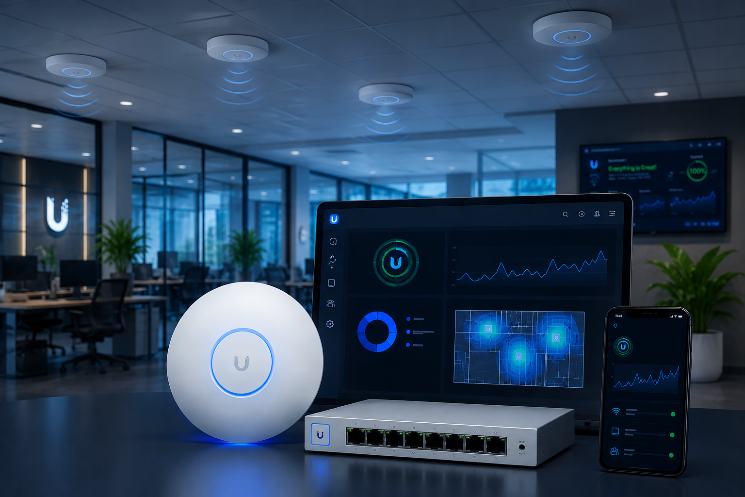 Wi-Fi empresarial com access points Ubiquiti UniFi e gerenciamento centralizado